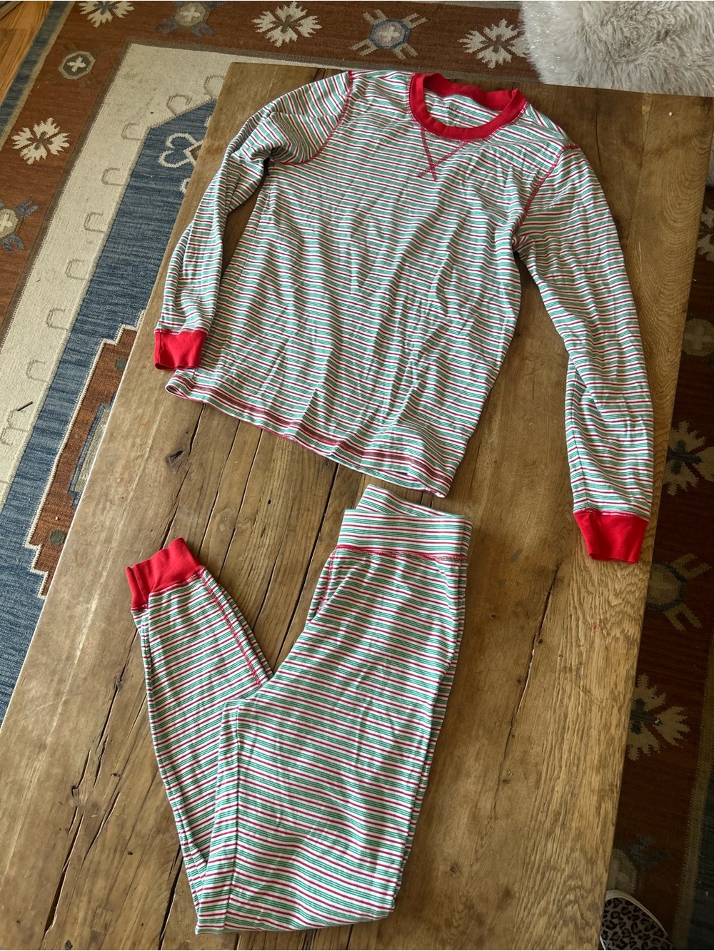 PACT ORGANIC Ladies M CHRISTMAS XMAS Pajama Set STRIPED Long Sleeve Top & Pants